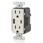 Leviton T5633-T 15-Amp Type A & Type-C USB Charger/Tamper Resistant Receptacle, Light Almond