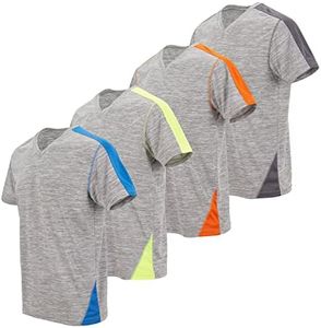 4 Pack: Men's Workout Shirts Dry Fit, Moisture Wicking Active Athletic Shirts, V-Neck Running & Gym Tshirts for Men, Reg & Oversized