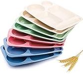 WUWEOT 8 Pack Divided Food Plates, 13.5" Wheat Straw Tray, 5-Compartment Unbreakable Fast Food Tray, Microwave Dishwasher Safe, BPA Free, Lightweight