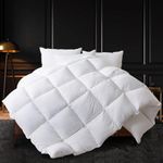 WhatsBedding All Season Goose Feathers and Down Comforter King- Luxurious Hotel Collection Bed Comforter - 100% Cotton Cover White Medium Warmth Duvet Insert with Corner Tabs -King Size 106x90 Inch