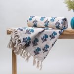 DMAASA Cotton Blue Butti Print Throw Blanket – Soft, Cozy 50x70 Inches, Ideal for Sofa, Bed, or Home Décor (Multi-Color_08)
