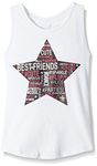 Dream Star Girls' Little Tank with Elastic At T Back and BFF Glitter Screen, White, Large/6