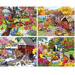 Bits and Pieces - Multipack of Four (4) 300 Piece Jigsaw Puzzles for Adults - 40 cm x 61 cm - 300 pc Rustic Flower Gardens Jigsaws by Artist Nancy Wernersbach