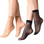 MANZI Polyester 12 Pairs Women's Ankle High Sheer Socks, 6 Pairs Black,6 Pairs Natural, One Size