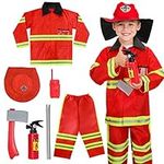 Meland Firefighter Costume Kids,Fireman Costume Kids with Fire fighter Accessories,Dress Up Clothes for Kid 3-6 Toddler Boy