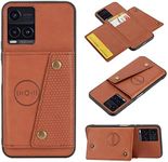 TiHen Compatible for Case VIVO Y33S Case with Card Slots Holder Phone Cover Leather Exterior [with Screen Protector] [4 Card Pockets]-Brown