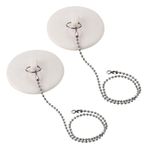 2 Pieces Drain Plug, Rubber Bathtub Plug, 1-1/2 Inch Tub Plug with 15" Stainless Steel Beaded Chain, Sink Stopper for 1.5" to 2" Bath Tub, Kitchen, Bathroom and Laundry Sink, White