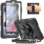 Timecity Case for Samsung Galaxy Tab A7 Lite Case 8.7 Inch (SM-T220 /T225 /T227), Shockproof Case with Screen Protector, 360 Rotating KickStand & Hand Strap, for Galaxy A7 Lite Case, Black