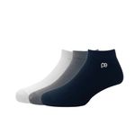 Peter England Men's Cotton Ankle Length Socks (White Grey and Black - Free Size) - Pack of 3