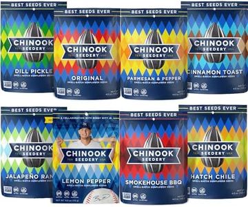 Chinook Seedery Roasted Jumbo Sunflower Seeds - Keto Snacks, Gluten-Free, Non-GMO, 8 Flavor Variety Pack 4 oz (12-Pack)