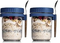GRACIOUS MART Overnight Oats Containers with Lids and Spoons, 16 oz Glass Mason Overnight Oats Jars, Large Capacity Airtight Jars for Milk, Cereal, Fruit (blue 2)