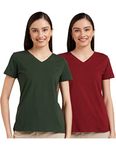 Amazon Brand - Symbol Women's Regular T-Shirt (2VN06_Wine&dk Green1 XXL)