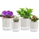 XKYQSY 4 Pack 4.3+5.5 inch Self Watering Pots Planters, African Violets Pots for Indoor Plants Flowers with Deep Reservior & Drainage Holes, Modern Houseplants Pots for Orchids,Herbs,Cactus,Succulents