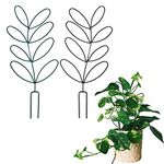 2Pack Indoor Plant Trellis Metal Wire Garden Trellis ，Small Climbing Leaf Shape Trellis for Garden Potted Plant Houseplant(green)