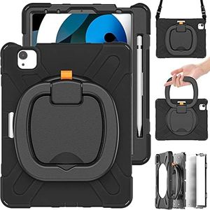 iPad Air 5/4th Generation Case 10.9 inch (2022/2020),Heavy Sturdy Shockproof Kids Case,Rotating Stand/Pencil Holder/Carrying Strap for iPad Pro 11(2022/2021/2020/2018) (Black)