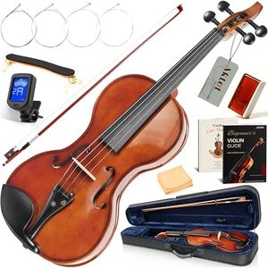 AKLOT Hourglass 4/4 Violin Set: Ergonomic Body, Solid Spruce Top Fiddle, Maple Back, Acoustic Beginner Violin with Hard Case, Lesson Book, Bow, Shoulder Rest, Tuner, Fretboard Stickers, Glossy Brown