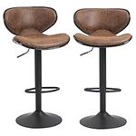 HOMCOM Adjustable Bar Stools Set of 2, Swivel Barstools with Back and Footrest, Leathaire Counter Height Bar Chairs for Kitchen, Dining Room, Dark Brown