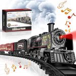 Train Set for Boys - Metal Alloy Model Trains w/Steam Locomotive,Passenger Carriages,Coal Car & Tracks, Electric Train Toys w/Smoke,Lights & Sounds, Christmas Train Toys