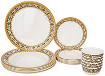 Amazon Brand - Solimo Majestico Melamine Floral Dinnerware Set (White,18 Pieces)