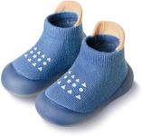 Eocom Baby Sock Shoes Toddler Cartoon Rubber Sole Non-Skid Indoor Floor Slipper for Infant Boys Girls First Walking(Blue#B, 18-24 Months)