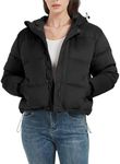 Flygo Puffer Jacket Womens Cropped Corduroy Hooded Winter Jackets Warm Quilted Long Sleeve Bubble Down Coats(Black-S)