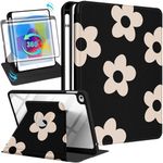 SurgeCraft for iPad Mini 4/5 Case, 360 Degree Rotating Stand with Pencil Holder for Women Girls Cute Folio Cover Girly Flower Black Aesthetic for iPad Mini 4th/5th Generation Cases 7.9 Inch