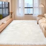 White Faux Fur Rug 6x9 Feet Fluffy Area Rug for Living Room Bedroom Kids Room Nursery Large Washable Faux Fuzzy Sheepskin Rug Floor Durable Shaggy Carpet, Rectangle