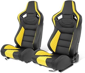 Auto Dynasty Pair of Universal Vinyl Leather Reclinable Bucket Racing Seats with Bottom Mount Sliders, 38 (H) x 21 (W) x 22 (D) Inches, Driver and Passenger Side, Black/Yellow