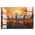 Chalk My Theme Seven White Horses Running Wood Print Wall Art Home Decor, Living Room, Bedroom, Cafe, Room Painting For Wall Decoration -15 x 20 Inches | 6mm Thick Acrylic Glass