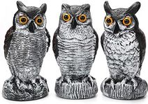 Ezoon 3 Pack Owl Decoy to Scare Birds Away, Fake Owl Scarecrows, Pigeon Deterrent, Plastic Owl Statue for Outdoor Garden Yard