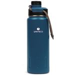 SANTECO Insulated Water Bottles 24 oz, Stainless Steel Bottle with Lanyard & Wide Mouth Spout Lid, Leak Proof, Double Wall Vacuum Water Bottle, Keep Drinks Hot & Cold for Hiking Camping - Blue