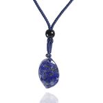 Sundarwald Carved Shape Lapis Lazuli Natural Stone Pendant Necklace, Unisex Healing Crystal Jewelry, Small, Gemstone, Lapis Lazuli