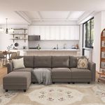 LLappuil Modular Sectioanl Sofa with Storage, Velvet 5 Seater L Shaped Sectional Couch with Chaise, Waterproof Anti-Scratch Sofa for Living Room, Brown