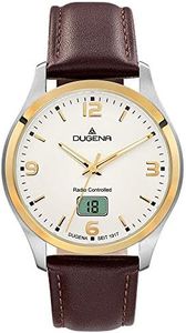 Dugena 4460862 - Orologio da polso da uomo Tresor Funk, con meccanismo radiocomandato, cassa in acciaio inox, vetro zaffiro, cinturino in pelle, fibbia ad ardiglione, 10 bar, cinghia