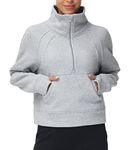 THE GYM PEOPLE Womens' Half Zip Pullover Fleece Stand Collar Crop Sweatshirt with Pockets Thumb Hole Grey