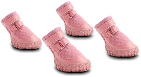 Petanims Dog Shoes for Small Dogs, Double Binding Straps Puppy Boots & Paw Protectors for Summer Hot Pavement, Winter Snow, Dog Booties with Anti-Slip Rubber Soles for Beach Hardwood Floor Pink Size 1
