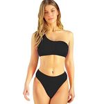 TOEECY Bikini Set for Women One Shoulder High Waisted V Neck Push Up Padded Two Pieces Bathing Suits Swimsuits (Black,M)