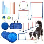 Dog Agility Training Equipment Set,Dog Obstacle Course Training Starter Kit with Tunnel Agility Hurdle Weave Poles Jump Ring Pause Box, Dog Backyard Obstacle Course for Outdoor Indoor,Carrying Bag