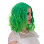 Alacos Fashion 35cm Short Curly Full Head Wig Heat Resistant Daily Dress Carnival Party Masquerade Anime Cosplay Wig +Wig Cap (Bright Green Ombre)