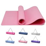 Good Nite Yoga Mat Exercise Fitness 6mm Mat Extra Thick Non-Slip Training Mats for Sports Pilates Gym Mats Floor Gym Resistance Mat with Carrying Strap 183 x 61 x 0.6 cm(Pink)