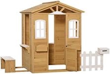 Wooden Playhouse, Suitable for Children Aged 3-8, Equipped with Mailbox, Doors and Windows, 80.25x42.25x55 inches, Used for Outdoor Gardens, lawns, terraces, and backyards (Natural+White)