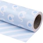 WRAPAHOLIC Reversible Wrapping Paper - Mini Roll - 17 Inch x 33 Feet - Cute Baby Blue Elephant Design, Perfect for Baby Shower, Birthday, Party, Holiday