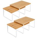 BTY Cabinet Shelf Organizer, Kitchen Counter Shelves Spice Racks 4 Pack Extendable & Stackable Counter Top Organizers Shelves for Kitchen, Cabinet, Table, Metal and Bamboo (White)