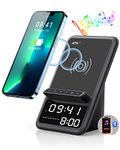 AFK Wireless Charging Station with Bluetooth Speaker and Alarm Clock, 4 in 1 Wireless Charger Compatible with iPhone 14 13 12 11 Pro Max Series,Samsung Series and Other Android Phones(Black)