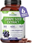 Zazzee High Strength Grape Seed 50:1 Extract, 20,000 mg Strength, 180 Vegan Capsules, 95% Polyphenols, 400 mg per Capsule, 6 Month Supply, Standardized 50X Extract, Non-GMO, Made in The USA