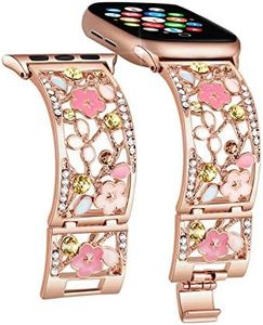 Duoan Floral Bracelet Compatible with Apple Watch Band 38mm 40mm 41mm 42mm iWatch Bands Series 10 9 8 7 SE,Bling Crystal Hollow Metal Strap,Cute Women Dressy Jewelry Wristband(38/40/41/42mm,Rose Gold)