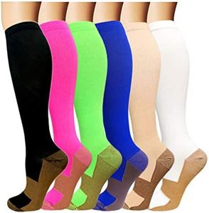 6 Pack Copper Knee High Compression Support Socks For Women and Men - Best Medical, Nursing(L/XL,Six color)