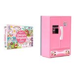 RATNA'S 4 in 1 Unicorn Kingdom Jigsaw Puzzle&Ratna'S Plastic Toy Refrigerator Miniature,Pink,Kid