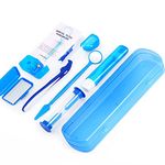 ZKSMNB Orthodontic Care Kit, Braces Kit, Portable Orthodontic Cleaning Kit, V-Brush Oral Mirror Interdental Brush Dental Floss Dental Wax Oral Care Travel 8-Piece Set (Blue)