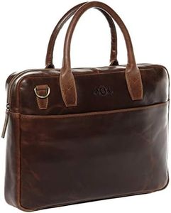 SID & VAIN große Laptoptasche schmal echt Leder - 15.4 Zoll Laptop Business-Tasche BOSTON L - Umhängetasche Aktentasche mit Laptop-Fach - Ledertasche Herren und Damen braun handgefertigt